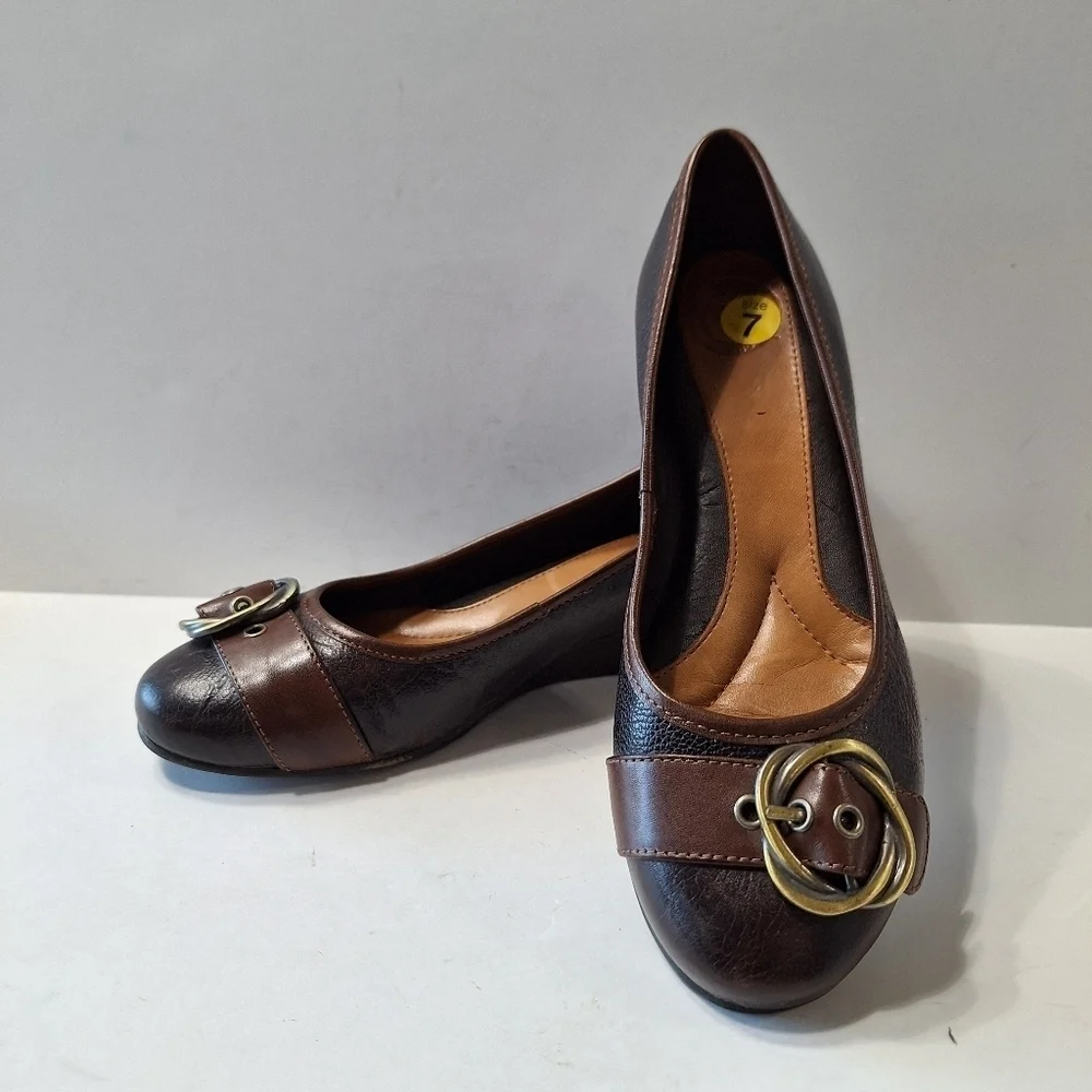Nurture by Lamaze Preppy Leather Made in Brazil Black Brown Wedges Size 6